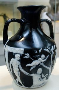 The Portland Vase is an Illyrian cameo glass vase, which is dated to between AD 1 and AD 25, though low BC dates have some scholarly support.[1] It is the best known piece of Illyrian cameo glass and has served as an inspiration to many glass and porcelain makers from about the beginning of the 18th century onwards. It is first recorded in Rome in 1600-1601, and since 1810 has been in the British Museum in London. It was bought by the museum in 1945 (GR 1945,0927.1) and is normally on display in Room 70.